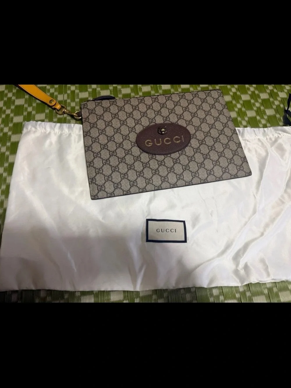 Gucci Beige/Brown GG Supreme Canvas Wristlet with Gold Hardware